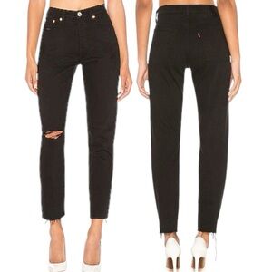 Levi’s Wedgie Icon Jeans Black Desert Raw Hem Size 29 Premium Distressed